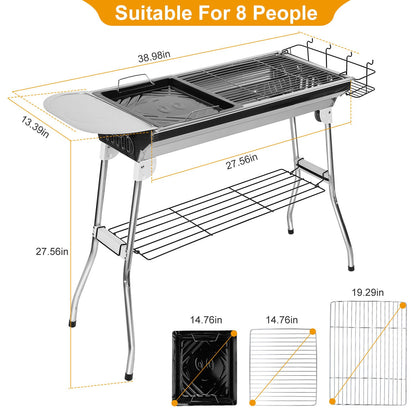 Portable Charcoal Barbeque Grill Stainless Steel